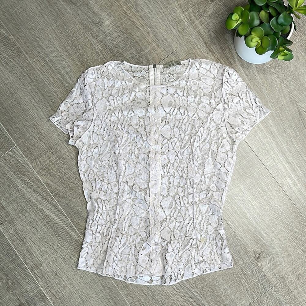NINA RICCI Blush Pink Lace Zip Back Cap Sleeve Blouse Size IT 38 US 2 or XS